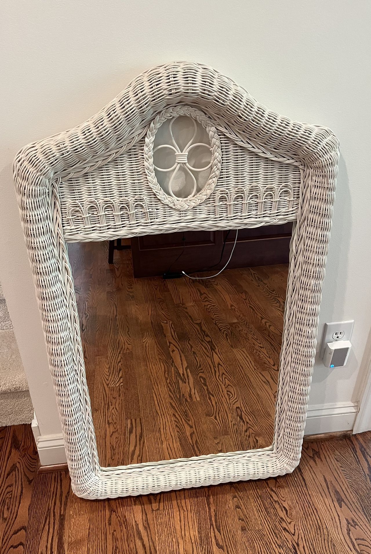 Vintage Large White Wicker Mirror