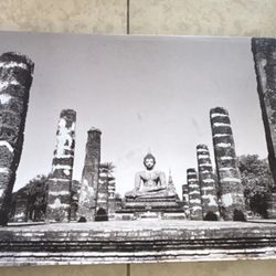 Black & White Photograph Buddha Monument & Ancient Columns Landscape Unframed