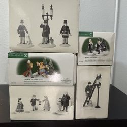 Department 56 Dickens Village Accessories Lot – 5 Sets w/ Boxes – Lamplighter, Children, Parliament + More