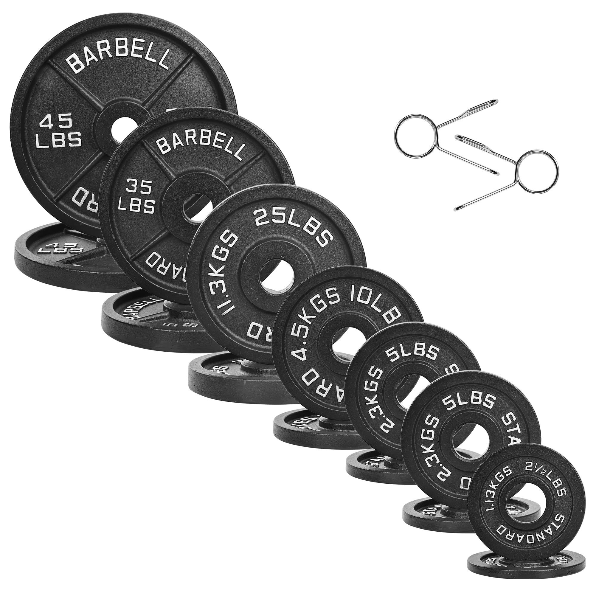 Olympic Cast Iron 2-Inch Weight Plates For Strength Training & Weightlifting, 255 Pounds Set