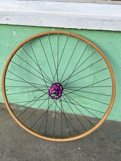 Vintage Wooden 700c Rear Tubular Rim Laced To Campagnolo Record Hub