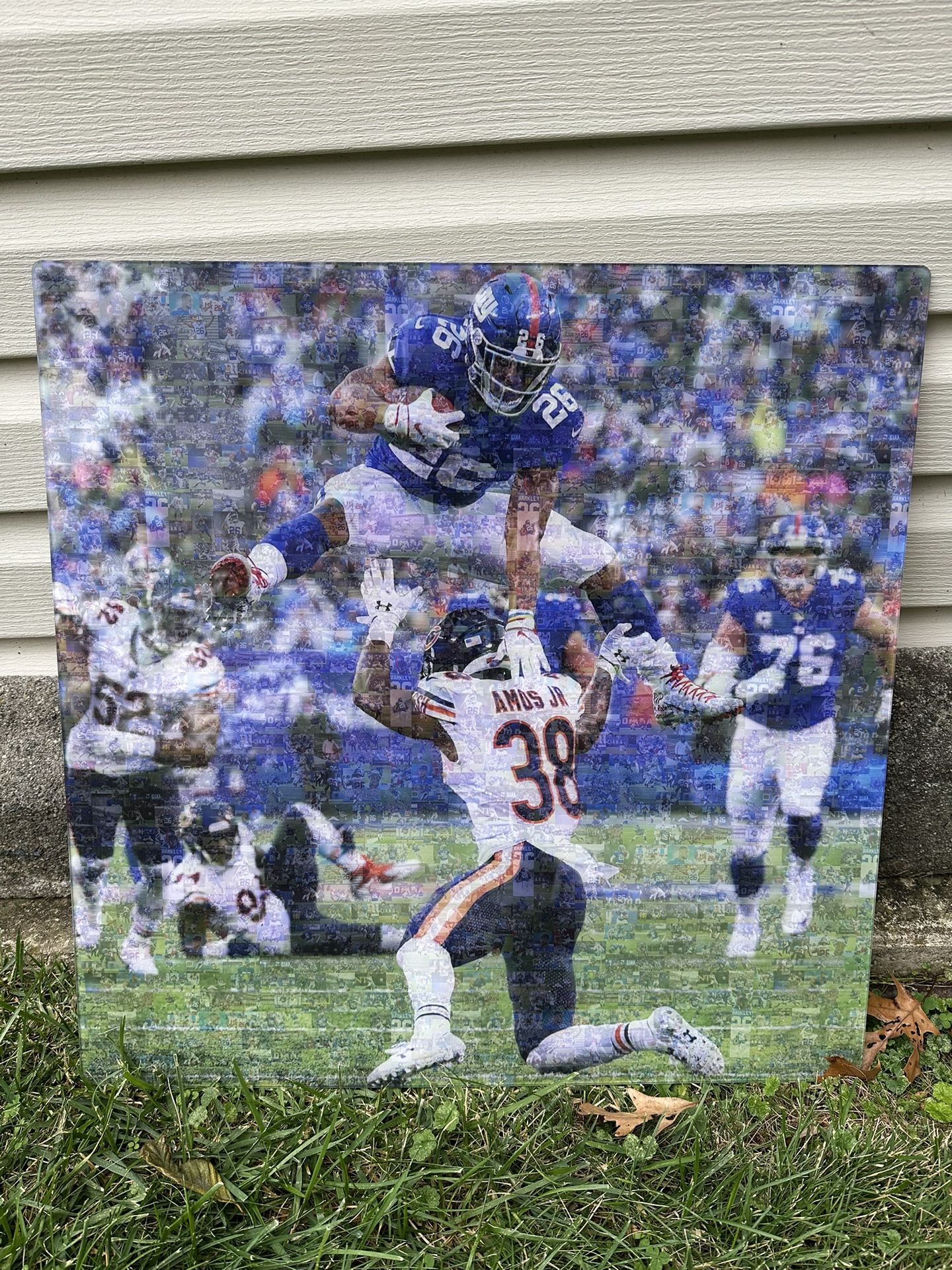 SAQUON BARKLEY HURDLE AMOS JR. - NEW YORK GIANTS - 24" X 24" PLEXIGLASS WALL ART