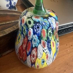 Vintage Handblown Millefiori Art Glass Pear Paperweight  Decor