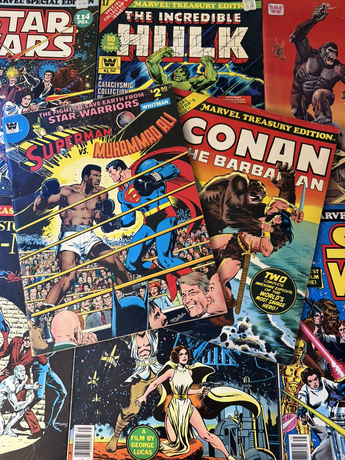 Vintage Comic Lot – 1960s/70s Marvel & Whitman – Star Wars Trilogy, Superman vs Ali, Hulk, King Kong