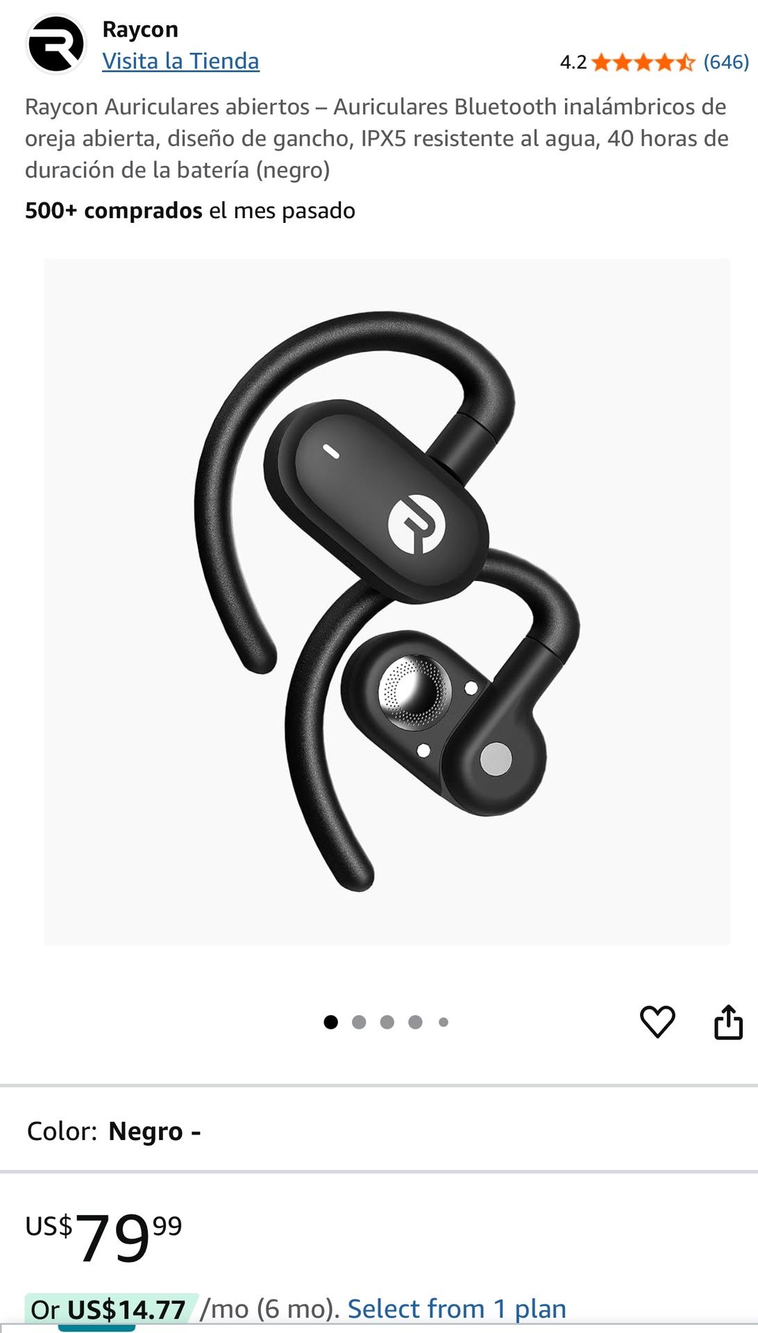 Raycon Open-Ear Headphones – Wireless Bluetooth Headphones, Earhook Design, IPX5 Waterproof, 40 Hours of Battery Life (Black)