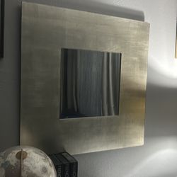 Large silver 32” square modern silver mirro
