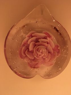 Hand Blown Rose Heart Paperweight