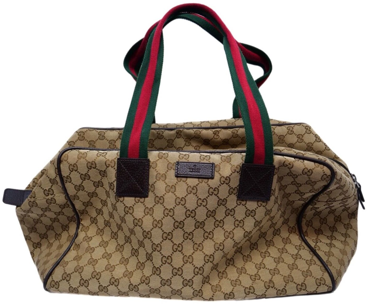 Gucci GG Canvas Medium Travel Tote Carry On Duffle Bag Beige Brown Handbag