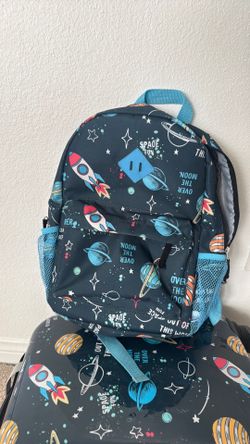 Space themed child’s 4wheeled luggage and backpack
