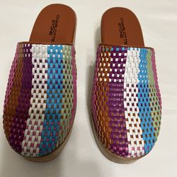 New Charlotte Stone Colorful Woven Platform Clogs, Multi Color Women’s size 8