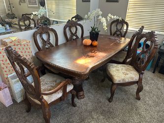 Solid Wood Dining Table w/ 6 Chairs