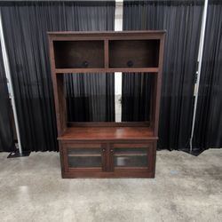 Crate & Barrel-Cherry Finish Wood TV Stand with Glass Doors