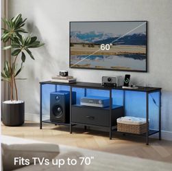 TV Stand for TVs Up to 70 Inches, Media Console Table and Entertainment Center Unit for Living Room, with Shelves and Drawer, Steel, Modern, Ink Black