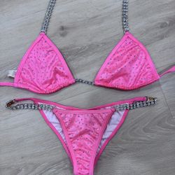 Sparkly Pink Fitness Competition Bikini – Bedazzled with Rhinestones