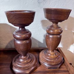 MCM Wood Candle Holders