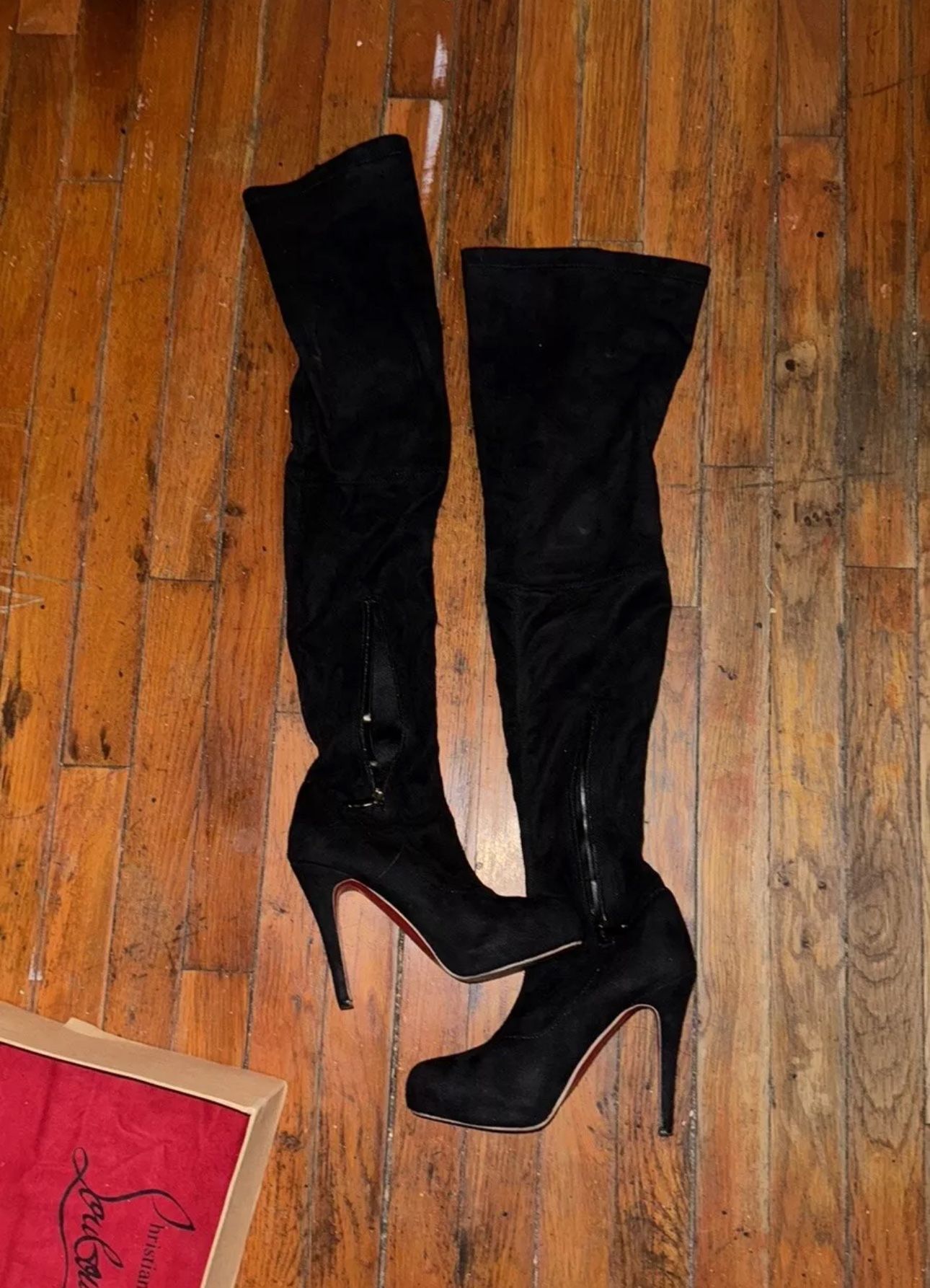 CHRISTIAN LOUBOUTIN MONICARINA SUEDE THIGH HIGH OVER THE KNEE BOOTS