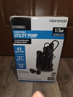 Everbilt 1/3 HP Automatic Submersible Utility Water Pump Brand New (Price Is Firm)