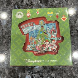 Disney Happy Holidays pin featuring Mickey & Minnie and friends.  Limited edition of 5000.  Brand new never opened. 