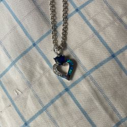 Sterling Silver Heart Necklace With Opal And Sapphire
