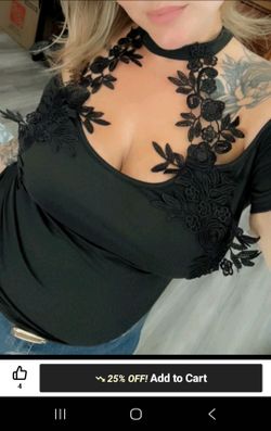 Black Floral Lace Appliqué Top