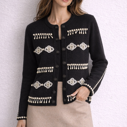 Vintage Beaded Cardigan Maria Christina Black Pearl Embellished S