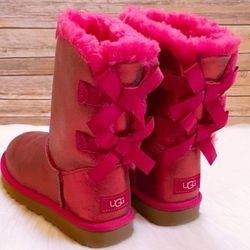 Ugg Pink Metallic Bailey Bow Boots Size 8