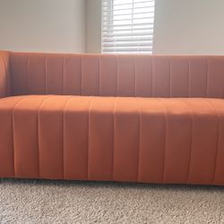 Orange Velvet Couch with Gold Legs