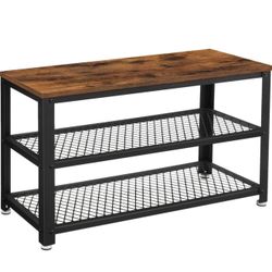 3-Tier Shoe Rack, Shelf Storage Bench with Metal Mesh Shelves and Seat, Free Standing Shoe organizer