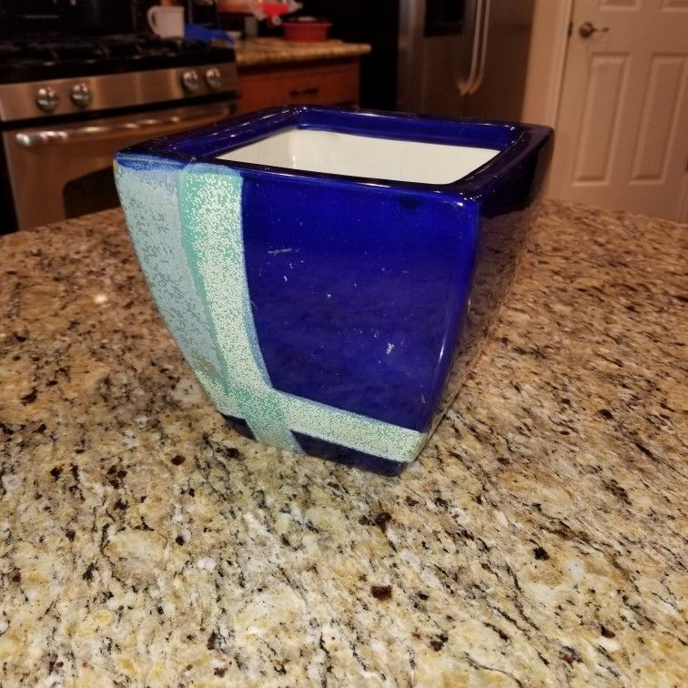 Ceramic Square Plant Pot In Cobalt Blue and Blue Green By Norcal.