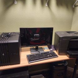 Computer With Computer Desk, Monitor And Color Printer