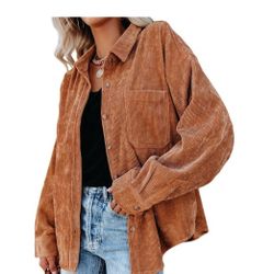 Womens Corduroy Button Down Shacket Casual Long Sleeve Shirt Jacket Oversized  New