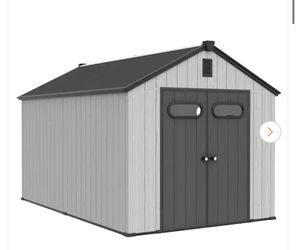 All-Weather 8 ft. x 12 ft. Resin Outdoor Garden Storage Shed Tool Shed w/ Windows and Floor (96 sq. ft. ) in Light Gray