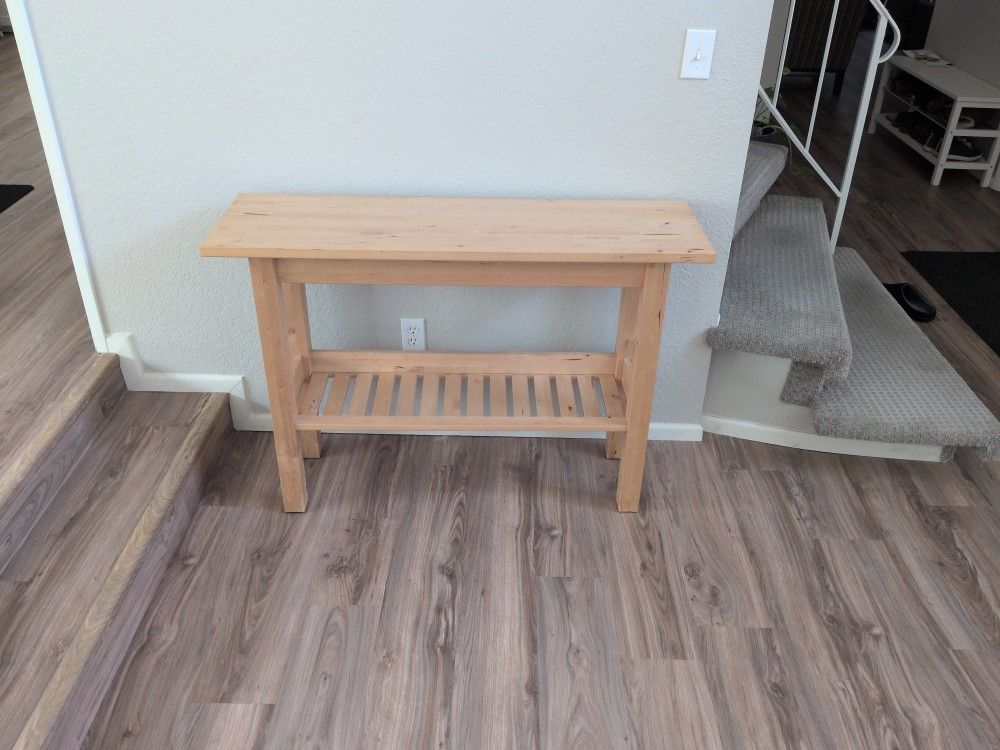 IKEA Bjorkudden Console Table in light brown/tan birch wood.