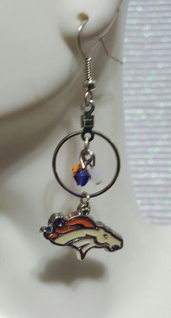 Handmade Swarovski Denver Bronco hoop earrings