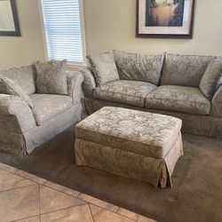 Sofa, Loveseat, Ottoman From Macys Perfect Shape Like New. Olive Color 