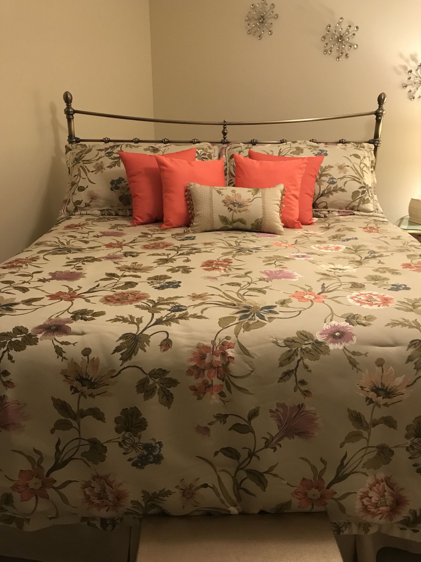 King size comforter, pillow shams, and decorative pillows