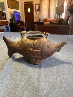Go Fish; Antique Bronze Fish Pot: