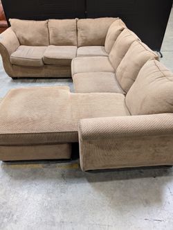 Used Neutral Tone Textured Fabric L-Shape Sectional Sofa