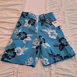 Boys Board Shorts Swim Shorts Swim Trunks Size Large 14/16 Blue & White NEW! 