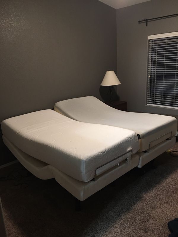 Split King Adjustable Bed with Puffy and Tuft and Needle mattresses for
