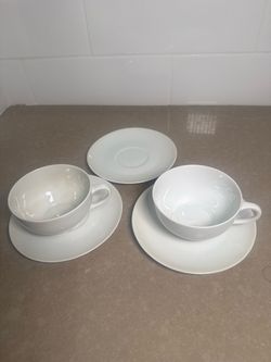 White Ceramic Tea Cups and Saucers Set