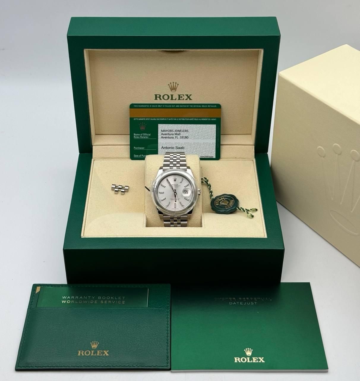 2019 Rolex Datejust 41mm stainless steel smooth bezel silver stick dial 126300 jubilee bracelet full set