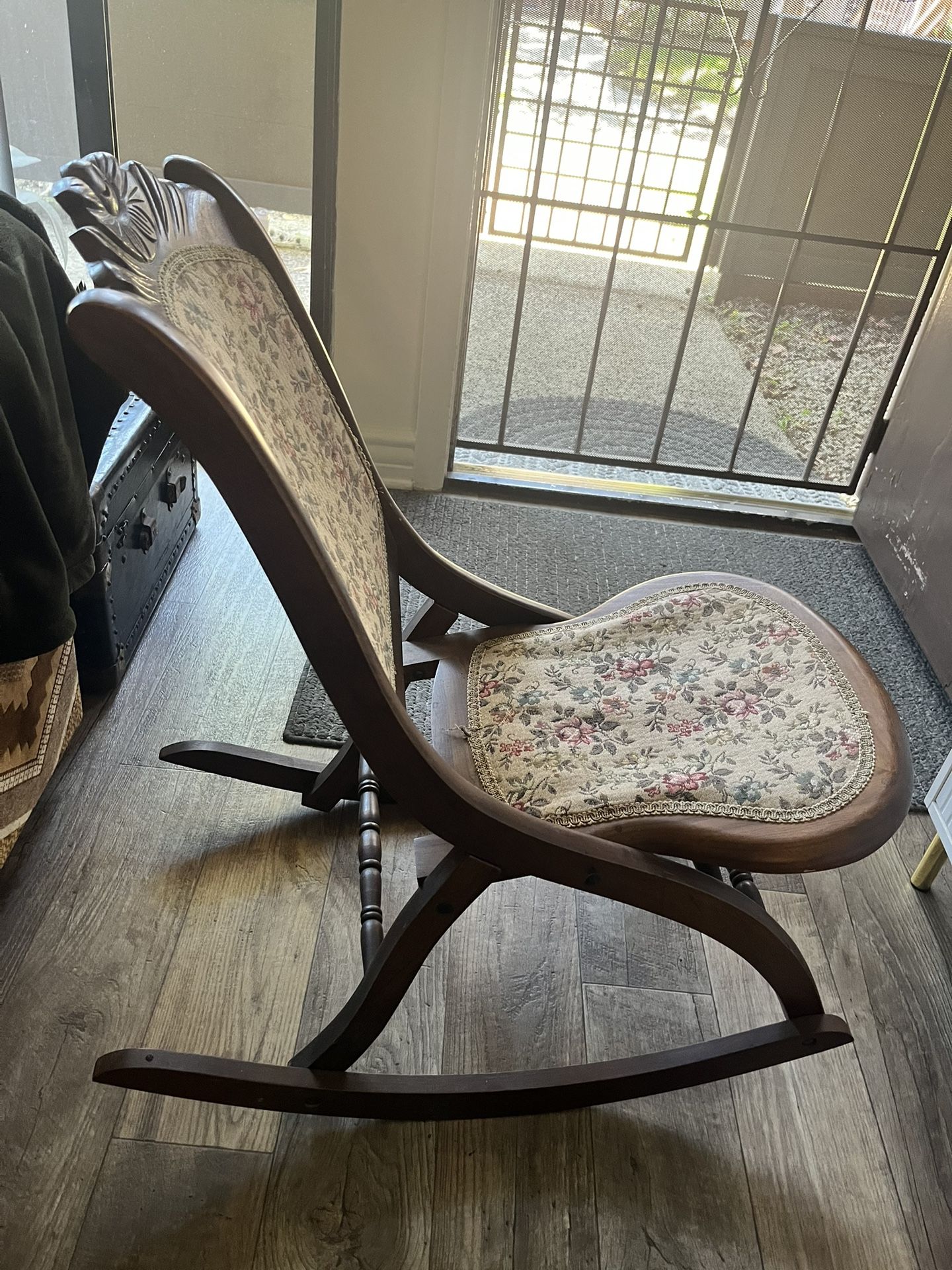 Victorian Folding Rocking/Sewing Chair – Carved Wood Original