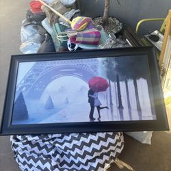 Wall Art – Eiffel Tower Couple with Red Umbrella (Framed) 