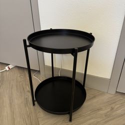 Black Metal Side Table – 2 Tier Round End Table
