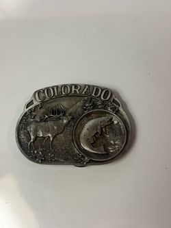 Colorado Wildlife Belt Buckle Elk Trout Mountains Trees Vtg 80s