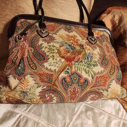 Brighton Canvas & Leather Trim Peasant Quail Duffle Bag Large Shoulder Bag 19" X 13" X 8"