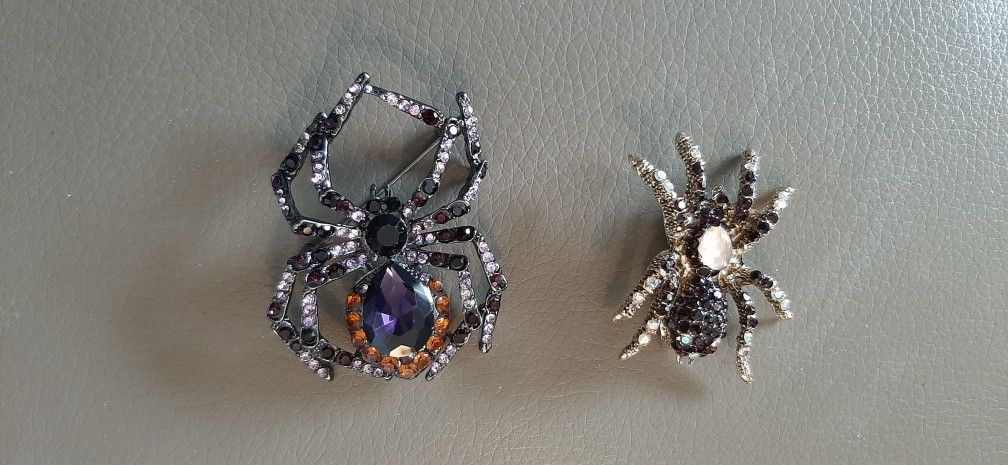 Decorative spider brooches with gemstones $10 each