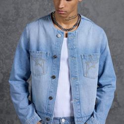 Gunna Regular Fit Boxy Denim Jacket with Pocket Detail Light Blue