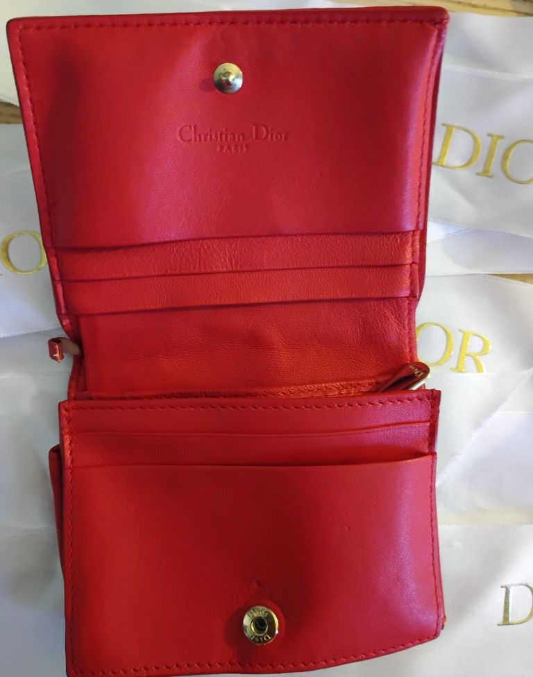 Christian Dior Red Cannage Leather Wallet 